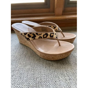 Ugg Natassia Leopard Wedge Calf Hair Cork Sandals Women’s Size 10
